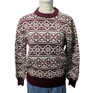 Vintage Knit Maroon Sweater Winter Sweater Vintage Snowflake Crewneck Sweater